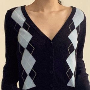 Brandy Melville Navy Blue Argyle Button Cardigan/Sweater top.